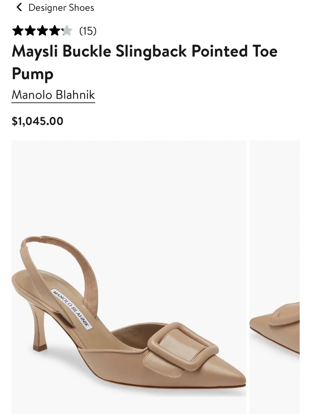 Manolo Blahnik Nude Tan Leather Square-Buckle Mule